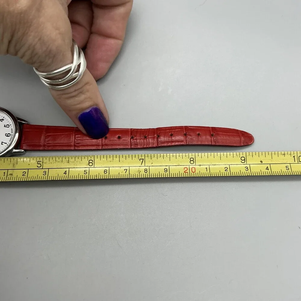 Timex Indiglo WR30M Womens Watch 30mm White Dial Red Leather New Battery